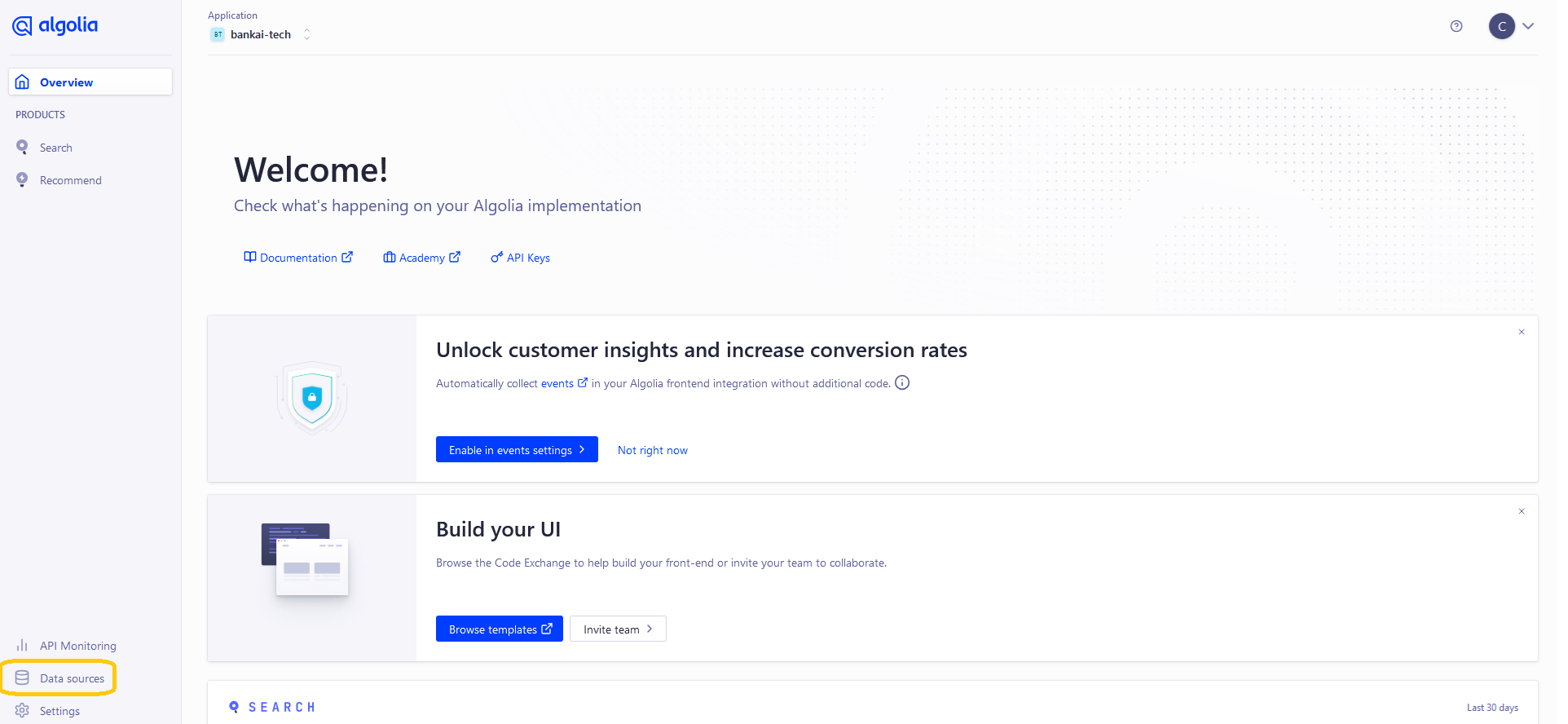 Algolia Dashboard