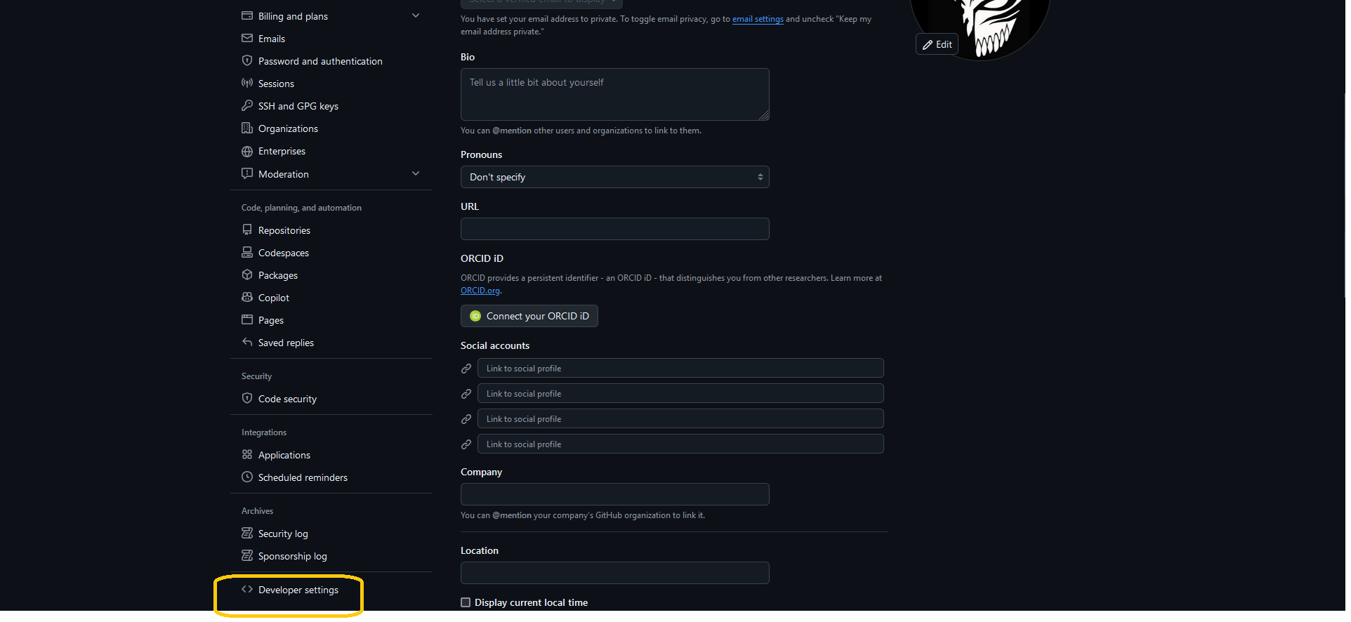 GitHub Developer Settings